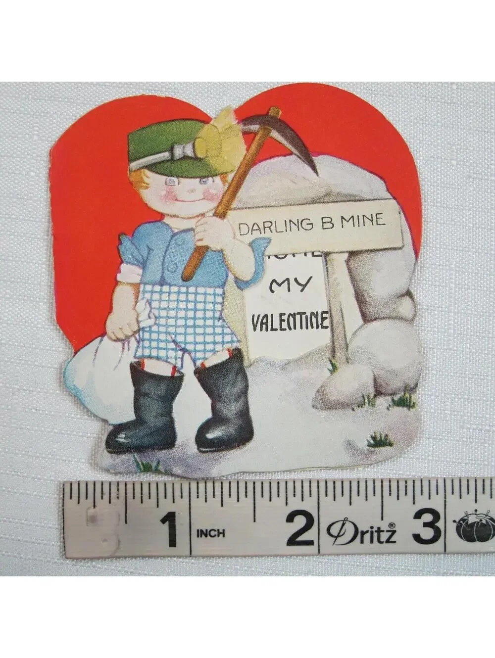 Vintage Valentine 1933 Diecut Fold Card Little Boy Mine Digger DARLING B MINE